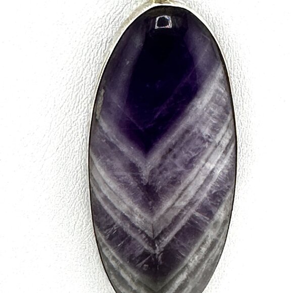 Chevron Amethyst Pendant  Necklace Wrapped in Sterling Silver w/ chain - Picture 3 of 4